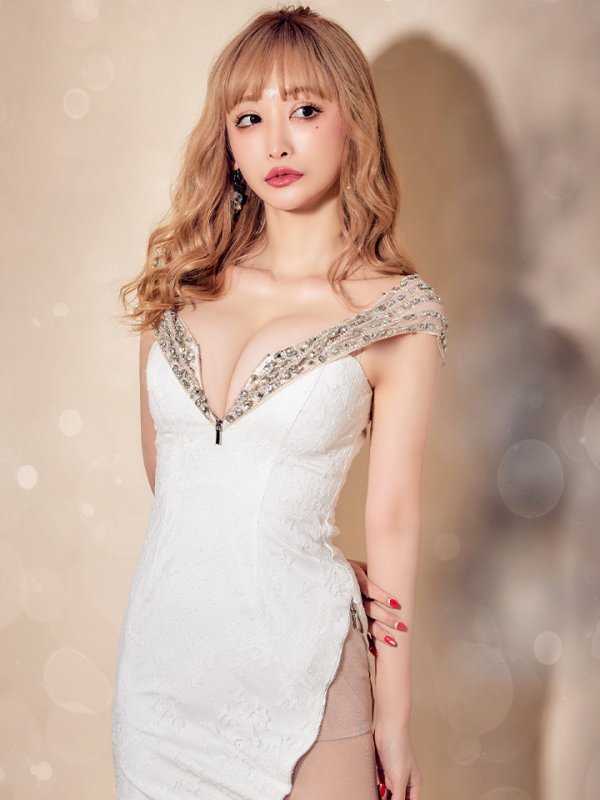 画像6: XSサイズあり【Glossy/グロッシー】ワンカラー/ キャミソール/ ビジュー/ ストレッチ/ タイト/ ミニドレス/ キャバドレス【OF08】