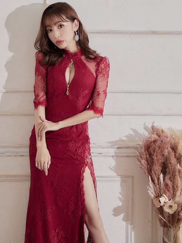 画像7: 【Lサイズあり】 【Glossy/グロッシー】ジップ/ ZIP 袖あり/サイドレース切替/ ロングドレス/ キャバドレスlong[OF08]