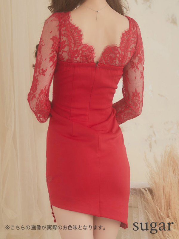 画像28: XS-Lサイズあり【Glossy/グロッシー】レーススリーブ/ 七分袖/ 長袖/ バストクロスデザイン/ ストレッチ/ タイト/ ミニドレス/ キャバドレス【OF08】