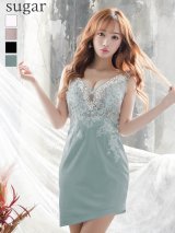 XS-Lサイズあり【ROBE de FLEURS Glossy/ローブ・ド・フルール グロッシー】スパンコールレース/ ノースリーブ/ ストレッチ/ アシンメトリースカート/ 刺繍/ タイト/ ミニドレス/ キャバドレス[OF2]