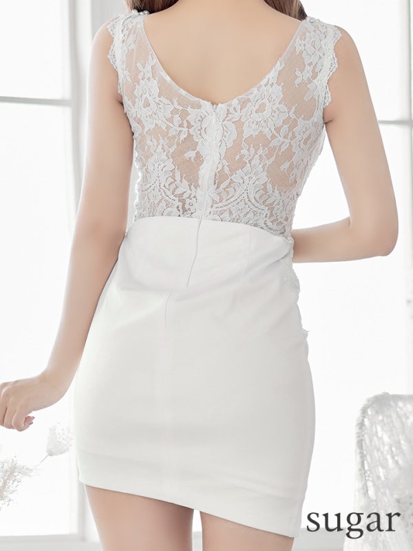 画像9: XS-Lサイズあり【Glossy/グロッシー】スパンコールレース/ ノースリーブ/ ストレッチ/ アシンメトリースカート/ 刺繍/ タイト/ ミニドレス/ キャバドレス【HC02】