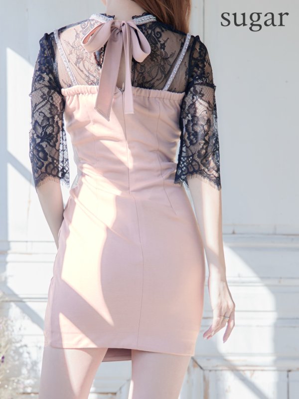 画像10: XS?Lサイズあり【Glossy/グロッシー】バストジップ/ ZIP レーススリーブ/ 七分袖/ 長袖/ 袖あり/ タイト/ ミニドレス/ キャバドレス【HC02】