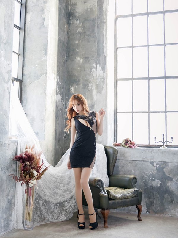 画像7: 期間限定カラー・XS-Lサイズあり☆【Glossy/グロッシー】フロントジップ/ ZIP シースルーレース/ タイト/ ミニドレス/ キャバドレス【HC02】