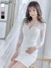 画像1: XSサイズあり【ROBE de FLEURS Glossy/ローブ・ド・フルール グロッシー】長袖/ フラワーレース/ ブロックチュール/ バストカット/ タイト/ ミニドレス/ キャバドレス[OF2] (1)