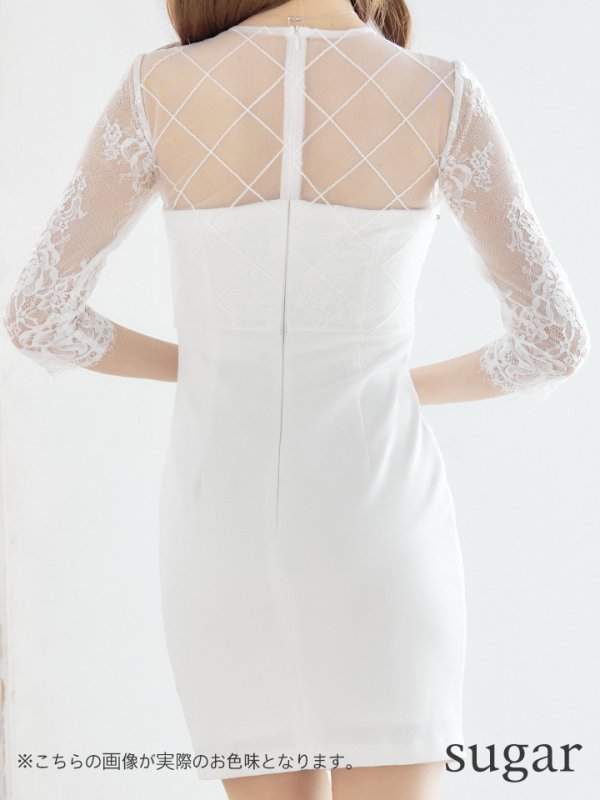 画像9: XSサイズあり【Glossy/グロッシー】長袖/ フラワーレース/ ブロックチュール/ バストカット/ タイト/ ミニドレス/ キャバドレス【HC02】