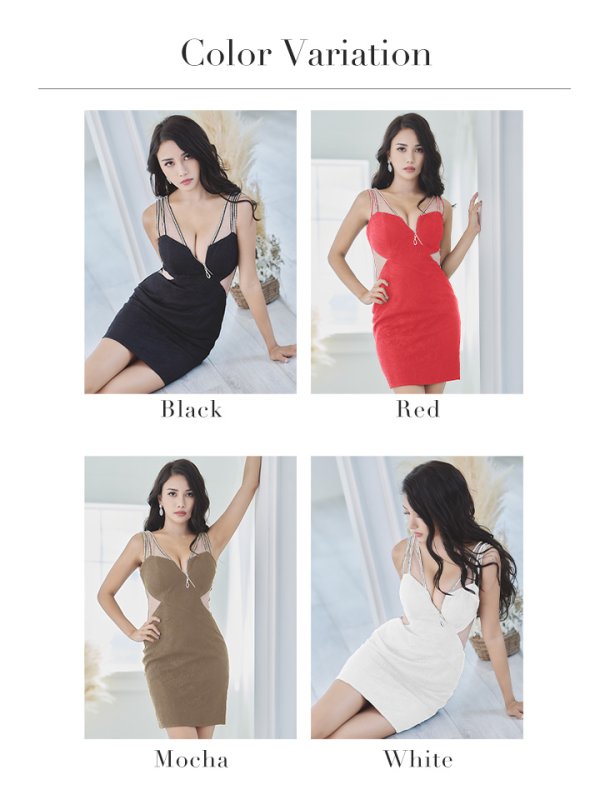 画像20: XSサイズあり☆【Glossy/グロッシー】フロントジップ/ バックチュール/ 総レース/ ノースリーブ/ タイト/ ミニドレス/ キャバドレス【HC02】