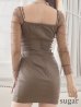 画像9: 【Glossy/グロッシー】長袖/ 袖あり/ ビジューホルター/ レース/ チュールスリーブ/ タイト/ ミニドレス/ キャバドレス[OF2]