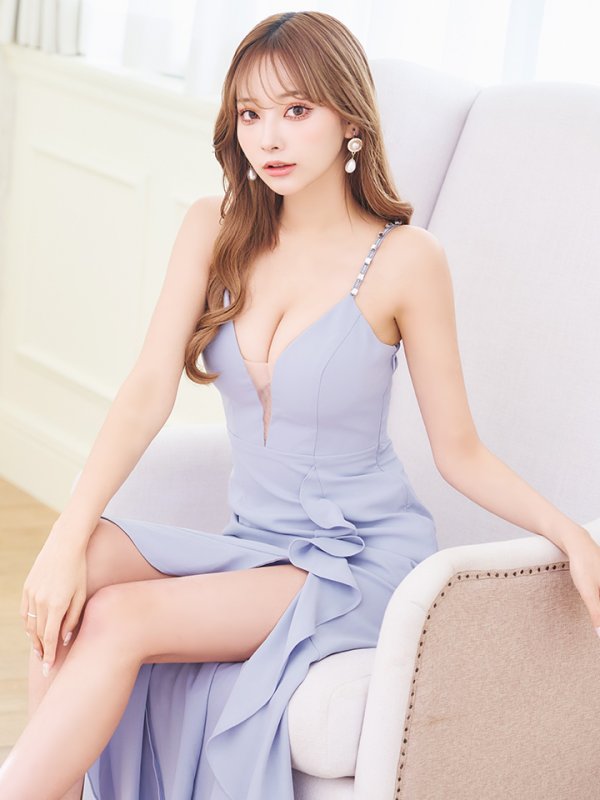 画像7: 【Glossy/グロッシー】マーメイド/ バックレースアップ/ キャミ/ ビジュー/ アシンメトリーフリル/ タイト/ マキシ丈/ キャバドレス【HC02】