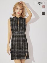 門りょうちゃん着用【XS-Lサイズあり☆】【ROBE de FLEURS Glossy/ローブ・ド・フルール グロッシー】襟フロントジップ/ ツイード/ ハイウエスト/ レザー/ タイト/ ミニドレス/ キャバドレス[OF2]