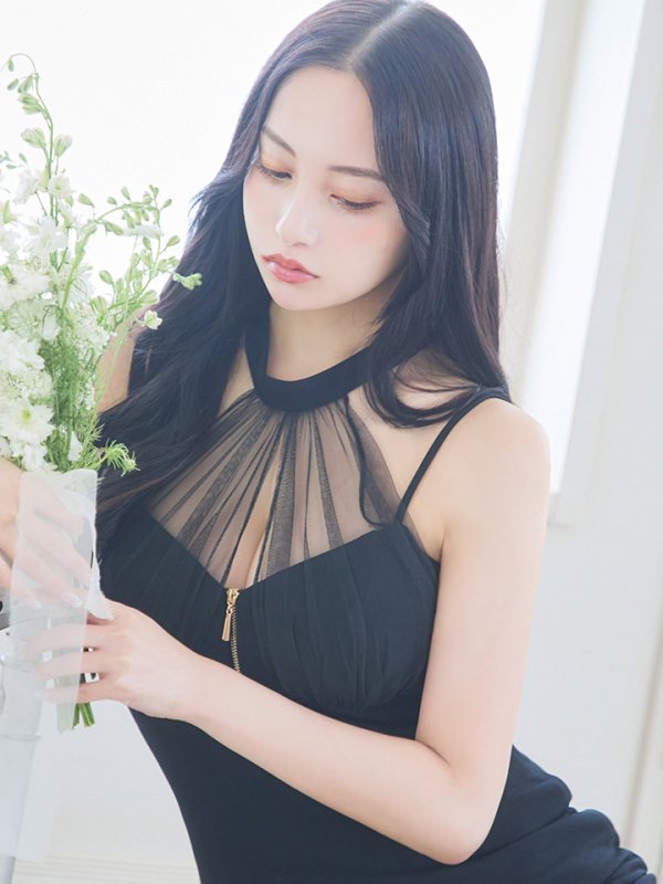 画像3: XSサイズあり【Glossy/グロッシー】ホルターネック/ アメスリ/ ジップ/ チュール/ バックリボン/ ワンカラー/ タイト/ ミニドレス/ キャバドレス【HC02】