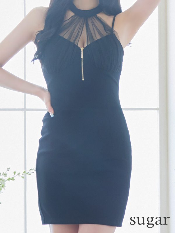 画像8: XSサイズあり【Glossy/グロッシー】ホルターネック/ アメスリ/ ジップ/ チュール/ バックリボン/ ワンカラー/ タイト/ ミニドレス/ キャバドレス【HC02】