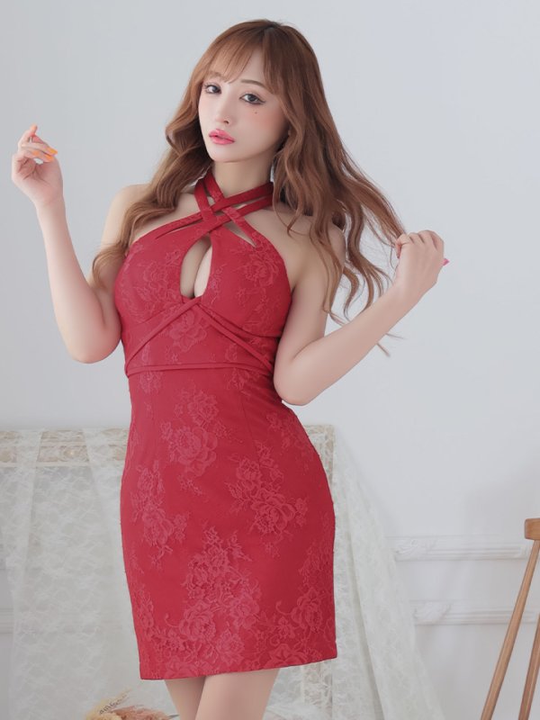 画像7: XSサイズあり【Glossy/グロッシー】クロスホルター/ ホルターネック/ アメスリ/ ストレッチ/ タイト/ ミニドレス/ キャバドレス【HC02】