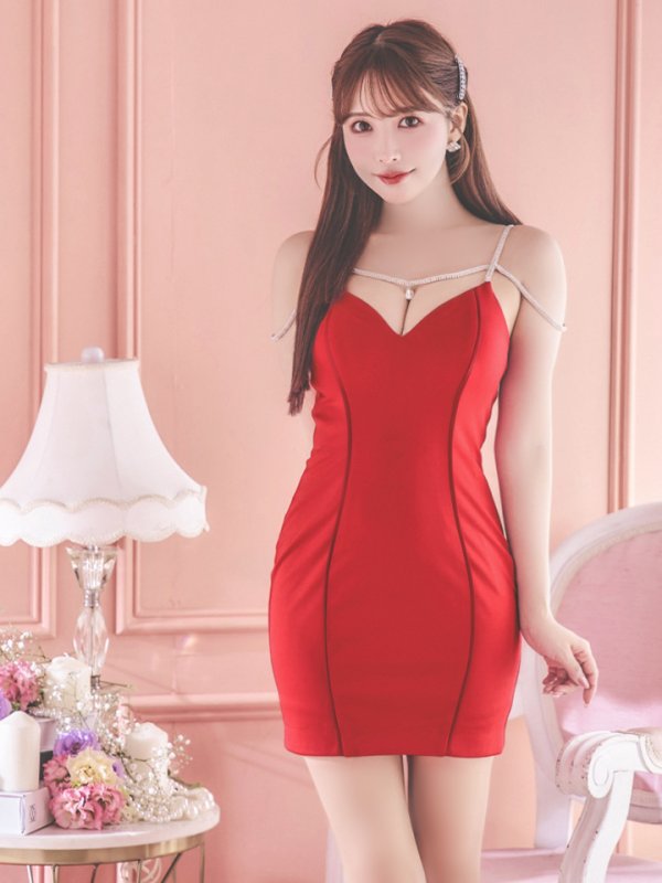 画像21: XSサイズあり【Glossy/グロッシー】ワンカラー/ キャミソール/ ビジュー/ ストレッチ/ タイト/ ミニドレス/ キャバドレス【HC02】