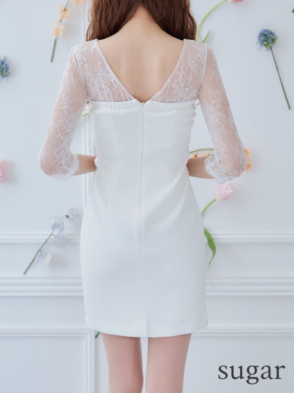 画像9: XSサイズあり【Glossy/グロッシー】立体フラワー/ レース/ 七分袖/ 長袖/ 袖あり/ ストレッチ/ タイト/ ミニドレス/ キャバドレス【HC02】