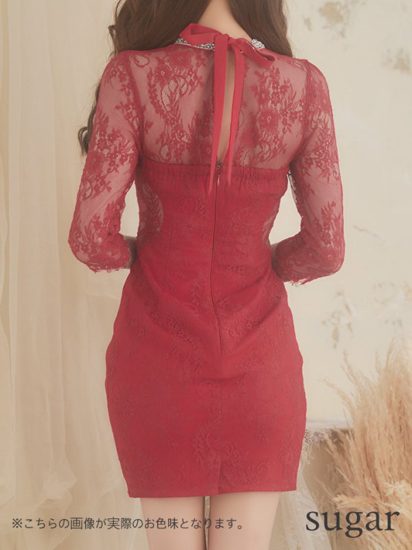 画像9: XS?Lサイズあり【Glossy/グロッシー】ビジュークロス/ レーススリーブ/ 七分袖/ 長袖/ 袖あり/ タイト/ ミニドレス/ キャバドレス【HC02】