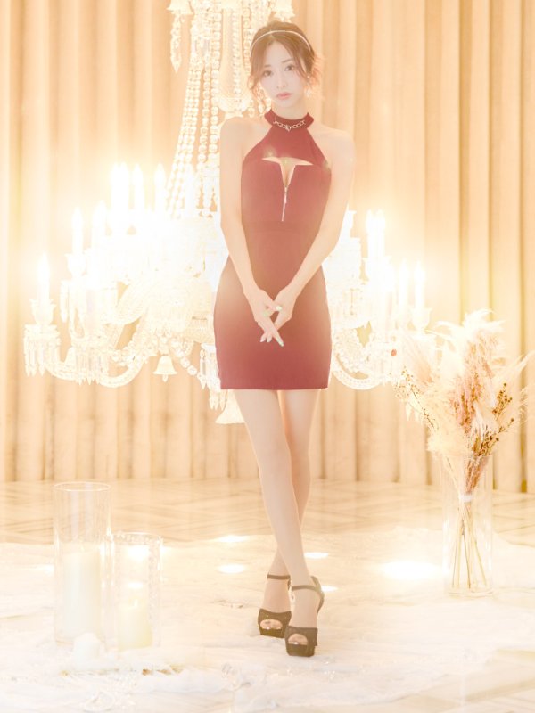 画像5: 即日発送!門りょうちゃん着用 XSサイズあり【Glossy/グロッシー】ホルターチェーンネック/ アメスリ/ バストカット/ フロントジップ/ タイト/ ミニドレス/ キャバドレス【OF08】