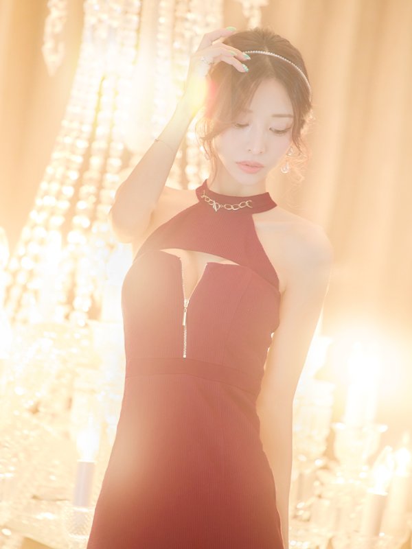 画像8: 即日発送!門りょうちゃん着用 XSサイズあり【Glossy/グロッシー】ホルターチェーンネック/ アメスリ/ バストカット/ フロントジップ/ タイト/ ミニドレス/ キャバドレス【OF08】