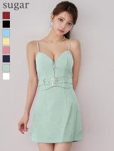 XSサイズあり【Glossy/グロッシー】ジッパー/ ベルト/ キャミ/ セットアップ/ シンプル/ ワンカラー/ ミニドレス/ キャバドレス【OF08】