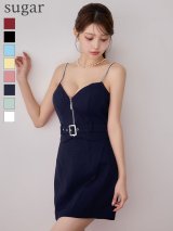 XSサイズあり【Glossy/グロッシー】ジッパー/ ベルト/ キャミ/ セットアップ/ シンプル/ ワンカラー/ ミニドレス/ キャバドレス【OF08】