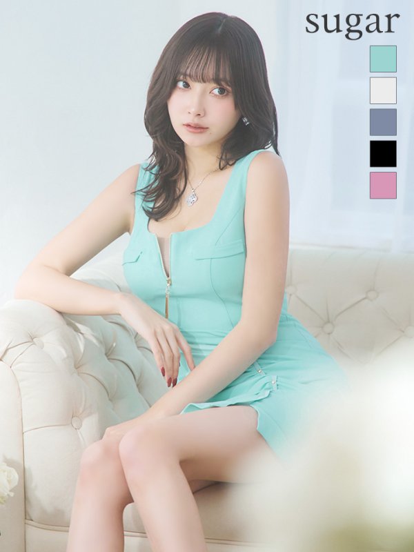 画像2: XSサイズあり【ROBE de FLEURS Glossy/ローブ・ド・フルール グロッシー】フロントジップ/ スタッズ/ ストレッチ/ ワンカラー/ タイト/ ミディアムドレス/ キャバドレス【丈違いあり】[OF2]