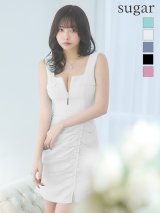 XSサイズあり【ROBE de FLEURS Glossy/ローブ・ド・フルール グロッシー】フロントジップ/ スタッズ/ ストレッチ/ ワンカラー/ タイト/ ミディアムドレス/ キャバドレス【丈違いあり】