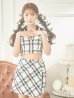 画像4: XSサイズあり【ROBE de FLEURS Glossy/ローブ・ド・フルール グロッシー】セットアップ/ チェック/ ツイード/ 半袖/ フロントジップ/ タイト/ ミニドレス/ キャバドレス[OF2]
