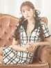 画像5: XSサイズあり【ROBE de FLEURS Glossy/ローブ・ド・フルール グロッシー】セットアップ/ チェック/ ツイード/ 半袖/ フロントジップ/ タイト/ ミニドレス/ キャバドレス[OF2]