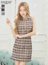 XSサイズあり【ROBE de FLEURS Glossy/ローブ・ド・フルール グロッシー】フロントジッパー/ チェック柄ツイード/ ツイード/ ノースリーブ/ タイト/ ミニドレス/ キャバドレス[OF2]