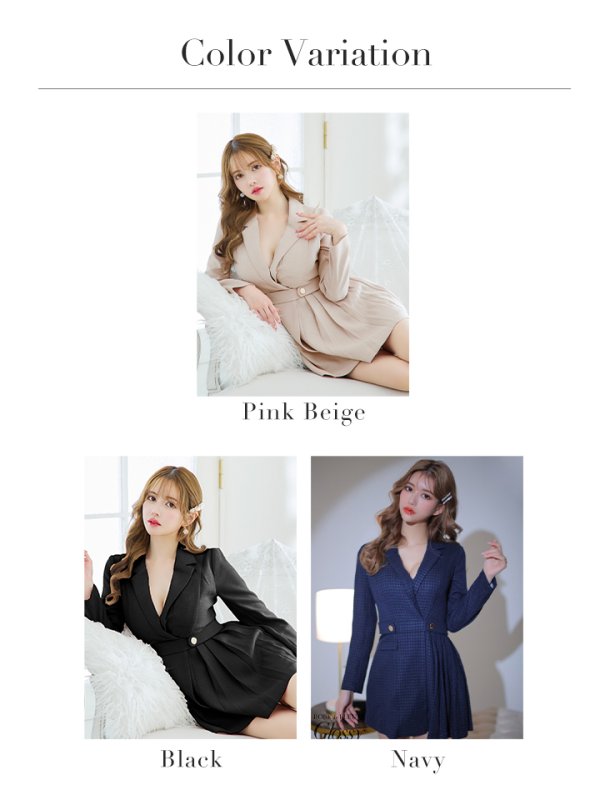 画像23: XS-Lサイズあり【Glossy/グロッシー】スーツライク/ プリーツスカート/ インナーボトムス付/ ツイード/ ワンピース/ミニドレス/ キャバドレス【OF08】