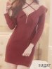 画像16: XSサイズあり【ROBE de FLEURS Glossy/ローブ・ド・フルール グロッシー】フロントジッパー/ オフショルダー/ リブニット/ 袖あり/ 長袖/ シンプル/ ワンカラー/ ストレッチ/ タイト/ ミニドレス/ キャバドレス[OF2]