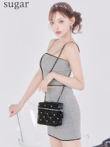 XSサイズあり【ROBE de FLEURS Glossy/ローブ・ド・フルール グロッシー】スタッズ/ キルティング/ フロントジップ/ 台形スカート/ セットアップ/ ミニドレス/ キャバドレス[OF2]