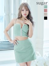 XSサイズあり【ROBE de FLEURS Glossy/ローブ・ド・フルール グロッシー】スタッズ/ キルティング/ フロントジップ/ 台形スカート/ セットアップ/ ミニドレス/ キャバドレス[OF2]【一部予約商品/5月下旬発送予定】
