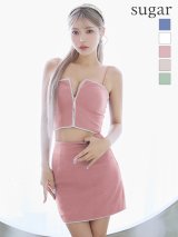 XSサイズあり【ROBE de FLEURS Glossy/ローブ・ド・フルール グロッシー】スタッズ/ キルティング/ フロントジップ/ 台形スカート/ セットアップ/ ミニドレス/ キャバドレス[OF2]【一部予約商品/5月下旬発送予定】