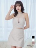 【Glossy/グロッシー】ホルターネック/ ラメニット/ セットアップ/ バックリボン/ シアー/ タイト/ ミニドレス/ キャバドレス[OF2]