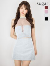 XSサイズあり【Glossy/グロッシー】ホルターネック/ ラメニット/ セットアップ/ バックリボン/ シアー/ タイト/ ミニドレス/ キャバドレス[OF08]【一部予約商品/10月中旬発送予定】