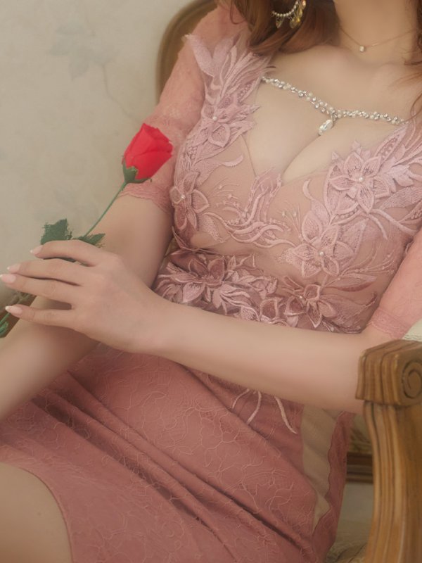 画像8: XSサイズあり【Glossy/グロッシー】刺繍レース/ バストビジュー/ 袖あり/ 総レース/ ワンカラー/ タイト/ ミニドレス/ キャバドレス[OF08]