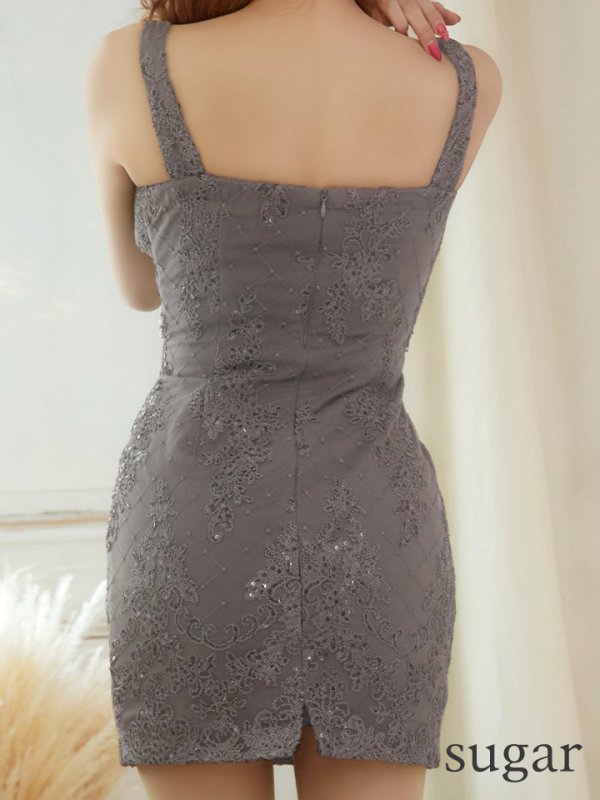 画像9: XSサイズあり【Glossy/グロッシー】ウエストシースルー/ ジップ/ 刺繍レース/ ビジュー/ タイト/ ミニドレス/ キャバドレス[OF08]