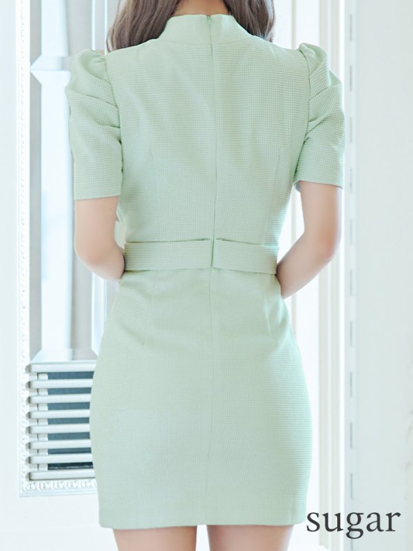 画像29: XSサイズあり【Glossy/グロッシー】バストジッパー/ スプリングツイード/ 半袖/ 袖あり/ ワンカラー/ タイト/ ミニドレス/ キャバドレス[OF08]