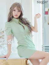 XSサイズあり【ROBE de FLEURS Glossy/ローブ・ド・フルール グロッシー】バストジッパー/ スプリングツイード/ 半袖/ 袖あり/ ワンカラー/ タイト/ ミニドレス/ キャバドレス[OF2]