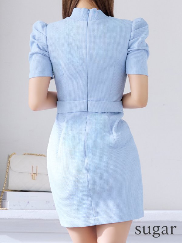 画像45: XSサイズあり【Glossy/グロッシー】バストジッパー/ スプリングツイード/ 半袖/ 袖あり/ ワンカラー/ タイト/ ミニドレス/ キャバドレス[OF08]