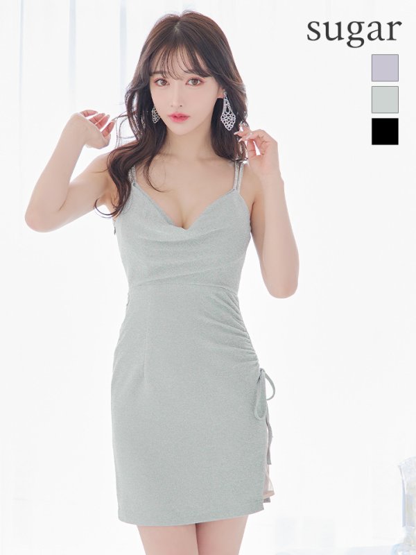 画像2: XSサイズあり【Glossy/グロッシー】ラメニット/ ビジュー/ キャミ/ シンプル/ ワンカラー/ タイト/ ミニドレス/ キャバドレス[OF2]