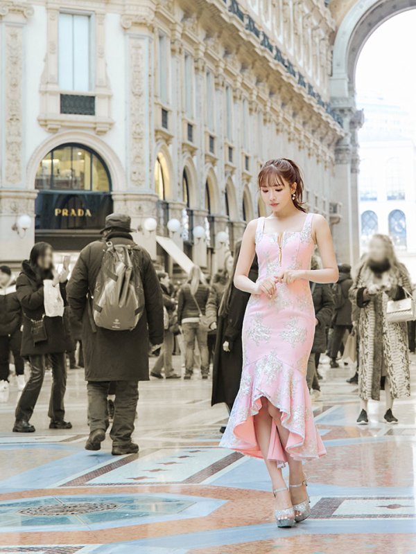 画像27: Lサイズあり【DEA./ディア】マーメイド/ フローラル/ バストジップ/ フリル/ テールカット/ ミディアムドレス/ キャバドレス【OF08】