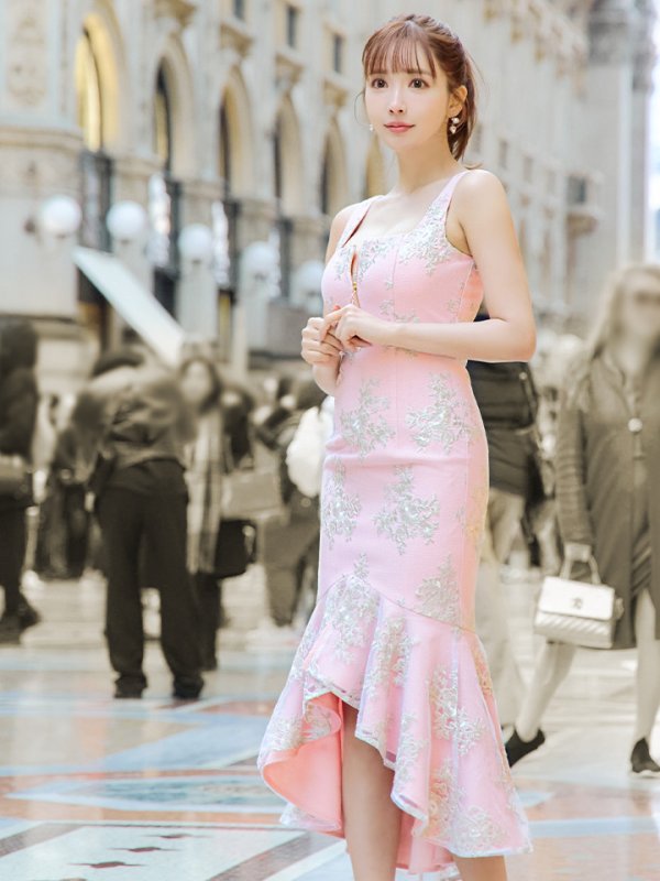 画像29: Lサイズあり【DEA./ディア】マーメイド/ フローラル/ バストジップ/ フリル/ テールカット/ ミディアムドレス/ キャバドレス【OF08】