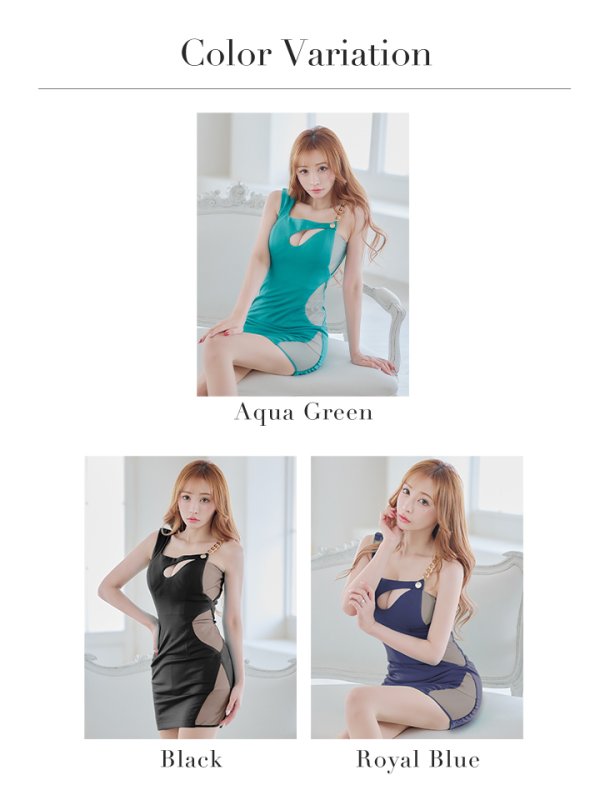 画像23: XSサイズあり【Glossy/グロッシー】バストカット/ チェーン/ ワンカラー/ ワンショルデザイン/ シアー/ ストレッチ/ タイト/ ミニドレス/ キャバドレス[OF08]