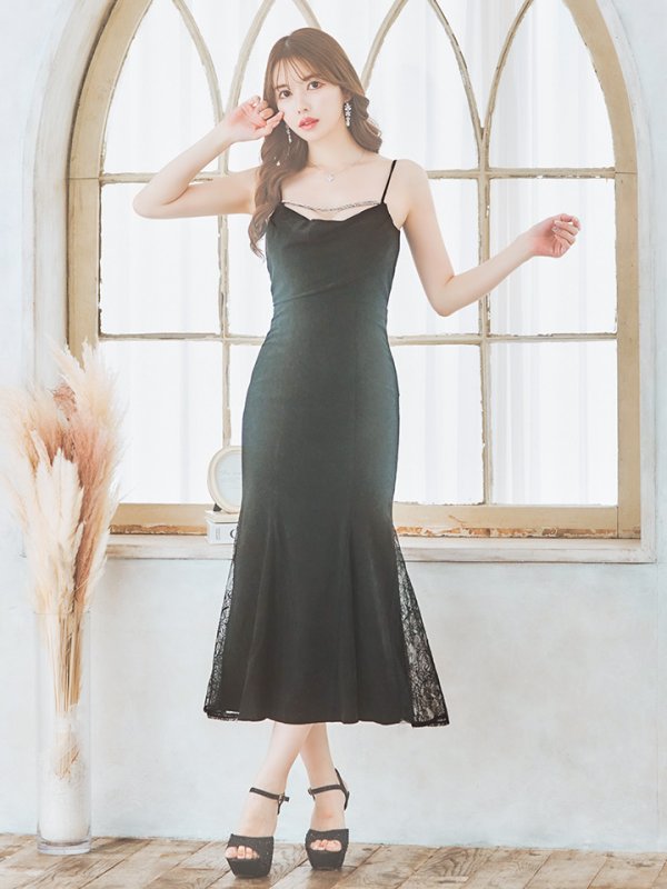 画像5: 【Glossy/グロッシー】サイドレース/ ファーストラップ/ ワンカラー/ キャミソール/ ストレッチ/ タイト/ ミモレ丈/ ロングドレス/ キャバドレスlong[OF08]