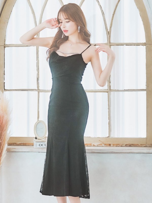 画像7: 【Glossy/グロッシー】サイドレース/ ファーストラップ/ ワンカラー/ キャミソール/ ストレッチ/ タイト/ ミモレ丈/ ロングドレス/ キャバドレスlong[OF08]