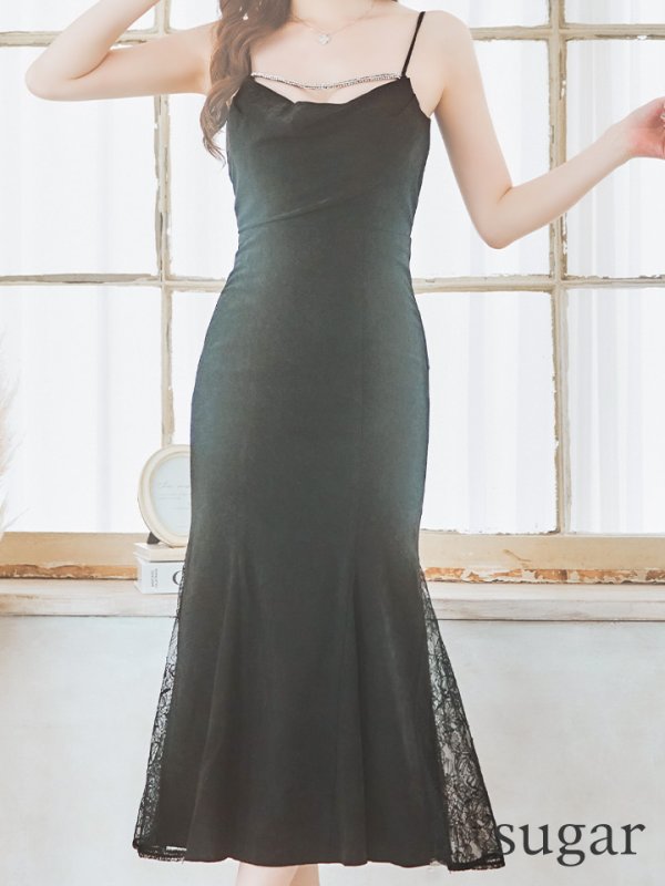 画像9: 【Glossy/グロッシー】サイドレース/ ファーストラップ/ ワンカラー/ キャミソール/ ストレッチ/ タイト/ ミモレ丈/ ロングドレス/ キャバドレスlong[OF08]