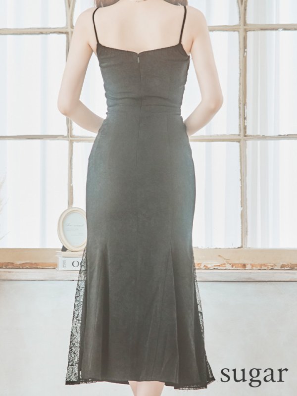 画像10: 【Glossy/グロッシー】サイドレース/ ファーストラップ/ ワンカラー/ キャミソール/ ストレッチ/ タイト/ ミモレ丈/ ロングドレス/ キャバドレスlong[OF08]