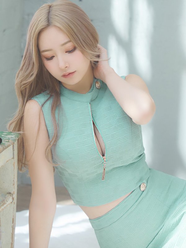 画像12: XSサイズあり【Glossy/グロッシー】ジッパー/ シンプル/ ワンカラー/ ノースリーブ/ セットアップ/ ストレッチ/ タイト/ ミニドレス/ キャバドレス[OF08]