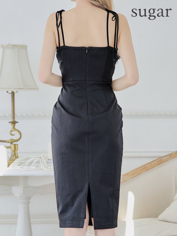 画像9: XSサイズあり【Glossy/グロッシー】フロントジップ/ ベロアリボンキャミ/ ワンカラー/ タイト/ ミディアムドレス/ キャバドレス[OF08]